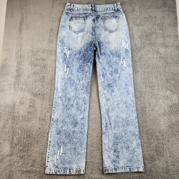 Womens Acid Wash Distress Wide Leg High Waist Jean *Size 8 Ripped Grunge Stretch - Picture 2 of 10